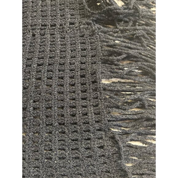 Vintage Womens Rectangle Infinity Scarf Black Crochet Fringe Goth Boho - Picture 5 of 5